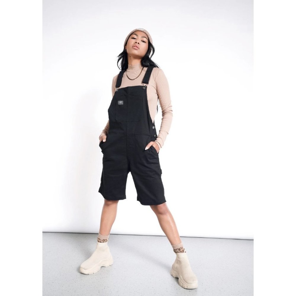 Wildfang Womens The Essential Shortall Denim Relaxed Fit Cotton Blend Large